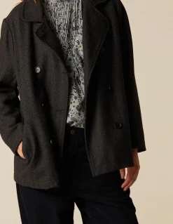 Fashion ABRIGO CRUZADO ESPIGA GRIS Ropa De Abrigo