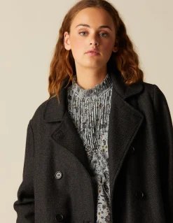 Fashion ABRIGO CRUZADO ESPIGA GRIS Ropa De Abrigo
