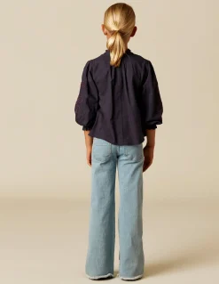 Fashion CAMISA AZUL BORDADO FLOR Camisas