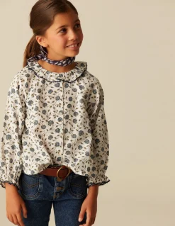 Shop CAMISA FLOR PESPUNTE AZUL Camisas