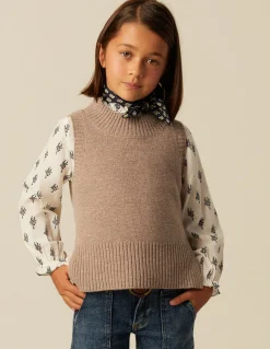 Sale CHALECO CUELLO REDONDO MARRÓN JASPEADO Punto