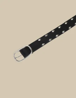 Best Sale CinturÓn rombos hebilla plateada piel negra Cinturones