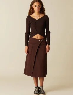 Hot FALDA CRUCE BOLSILLOS MARRÓN Denim|Faldas