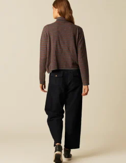 Outlet JERSEY CUELLO VUELTO RAYAS MARRÓN/MARENGO Punto