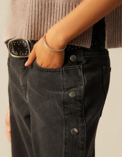 Fashion PANTALÓN BOTONES LATERALES ANTRACITA Denim|Pantalones