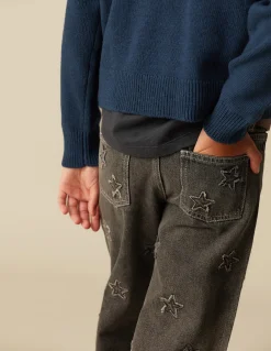 New PANTALÓN ESTRELLAS PARCHES GRIS Denim|Pantalones