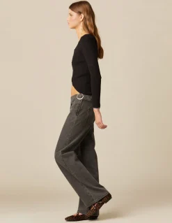 Cheap PANTALÓN GRIS HEBILLAS CINTURA Denim|Pantalones