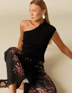 Discount PANTALÓN LENTEJUELAS GRANATE PLATEADO Denim|Pantalones
