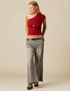 Store PANTALÓN LOW WAIST DOBLE BOTÓN GRIS Denim|Pantalones