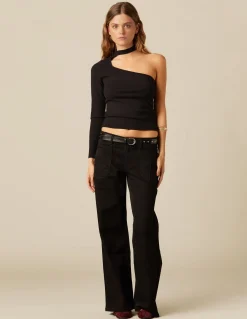 Discount PANTALÓN NEGRO BOLSILLOS COSTURAS Denim|Pantalones