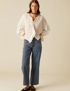 Store PANTALÓN VAQUERO AZUL MIX TACHUELAS Denim|Pantalones
