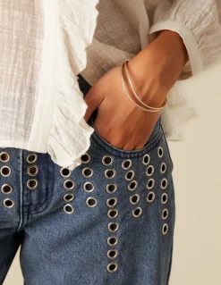 Store PANTALÓN VAQUERO AZUL MIX TACHUELAS Denim|Pantalones