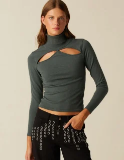 Clearance TOP ABERTURA ESCOTE CUELLO VUELTO VERDE Tops