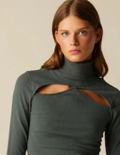 Clearance TOP ABERTURA ESCOTE CUELLO VUELTO VERDE Tops