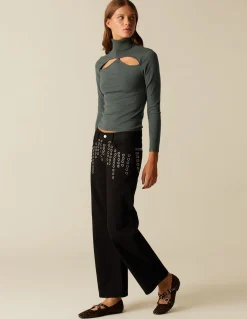 Clearance TOP ABERTURA ESCOTE CUELLO VUELTO VERDE Tops