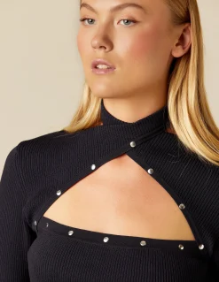 Flash Sale TOP ABERTURA ESCOTE TACHAS AZUL Tops