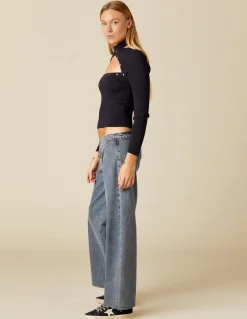 Flash Sale TOP ABERTURA ESCOTE TACHAS AZUL Tops