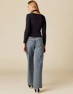 Flash Sale TOP ABERTURA ESCOTE TACHAS AZUL Tops