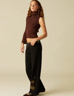 Cheap TOP ASIMéTRICO CUELLO VUELTO MARRÓN Tops