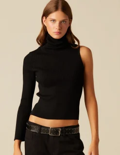 Best Sale TOP ASIMéTRICO CUELLO VUELTO NEGRO Tops