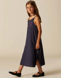 New VESTIDO AZUL TIRANTES BORDADO Vestidos