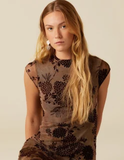 Best Sale VESTIDO FLOR TULLE MARRÓN Vestidos